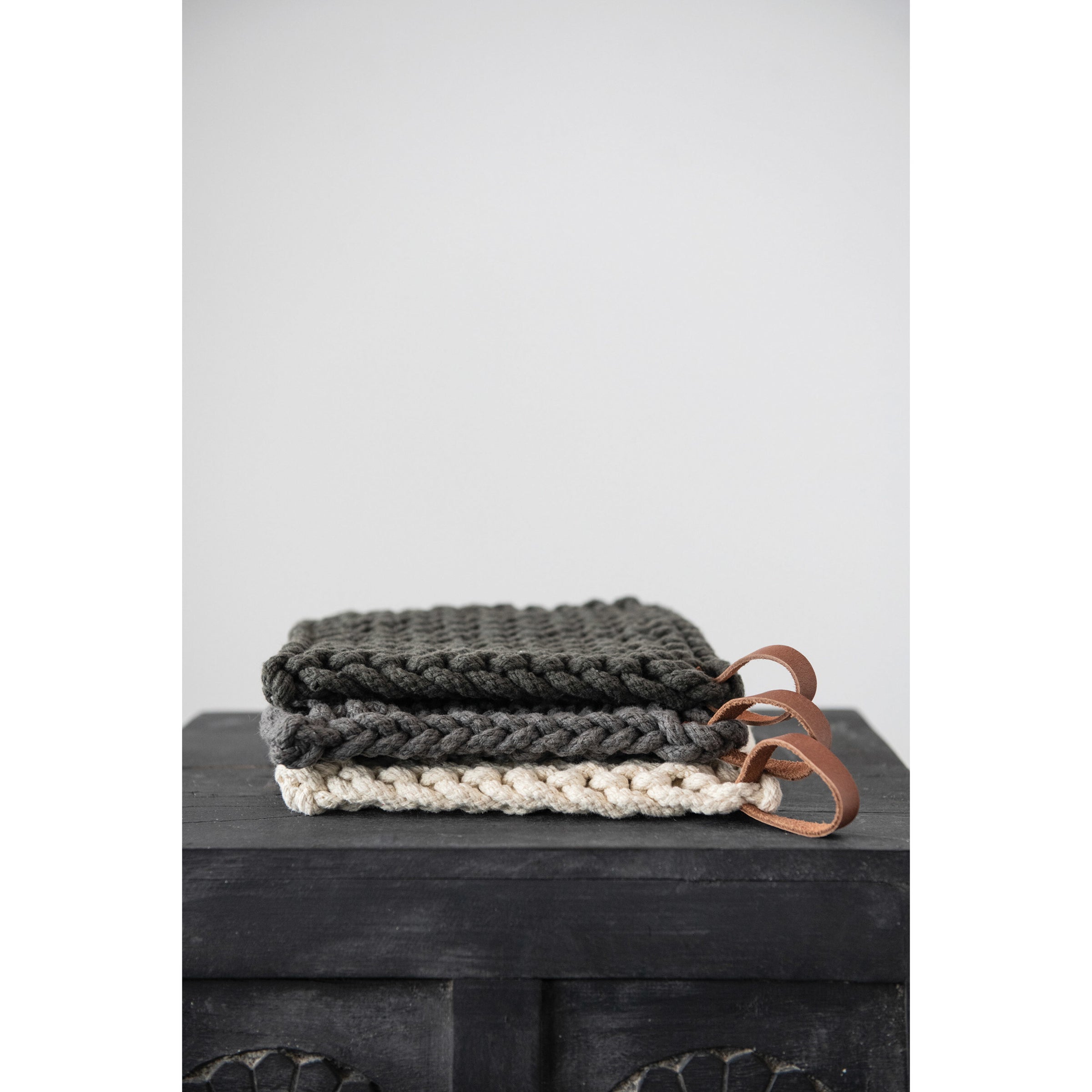 Cotton Crocheted Pot Holder, Dark Grey