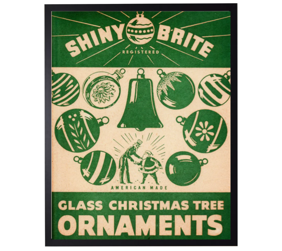 Green "Shiny Brite" Vintage Christmas Poster, 12x16 Bradley's Gift